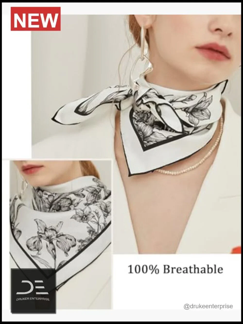Silk Lightweight Fashion Scarf For Women - Head Hair Bandana Neck Scarf Wrap